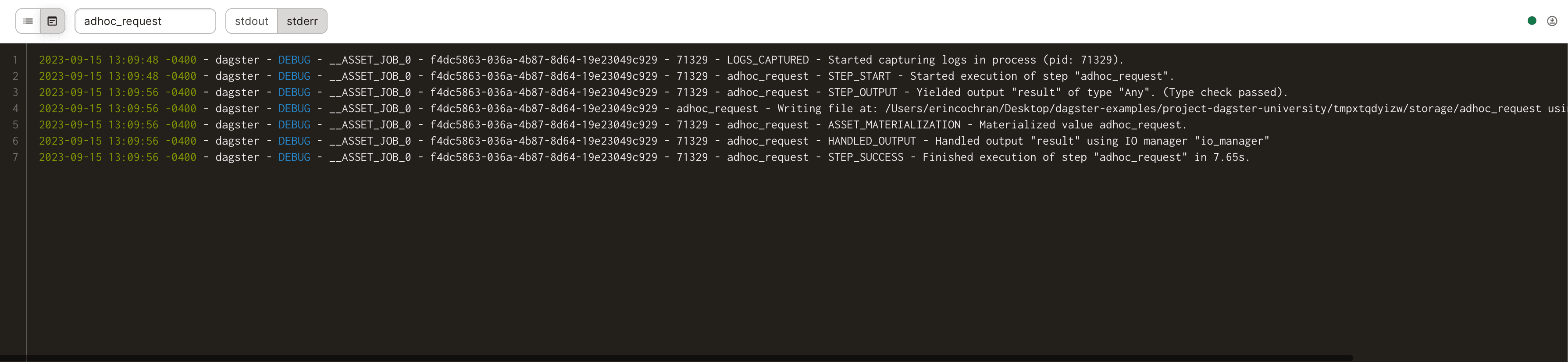 Raw compute logs in the Run details page